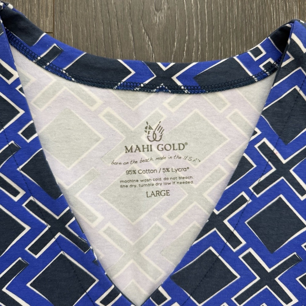MAHI GOLD Womens Blue 3/4 Sleeve V-Neck Dress Large Preppy  Office Travel Resort - Picture 4 of 9
